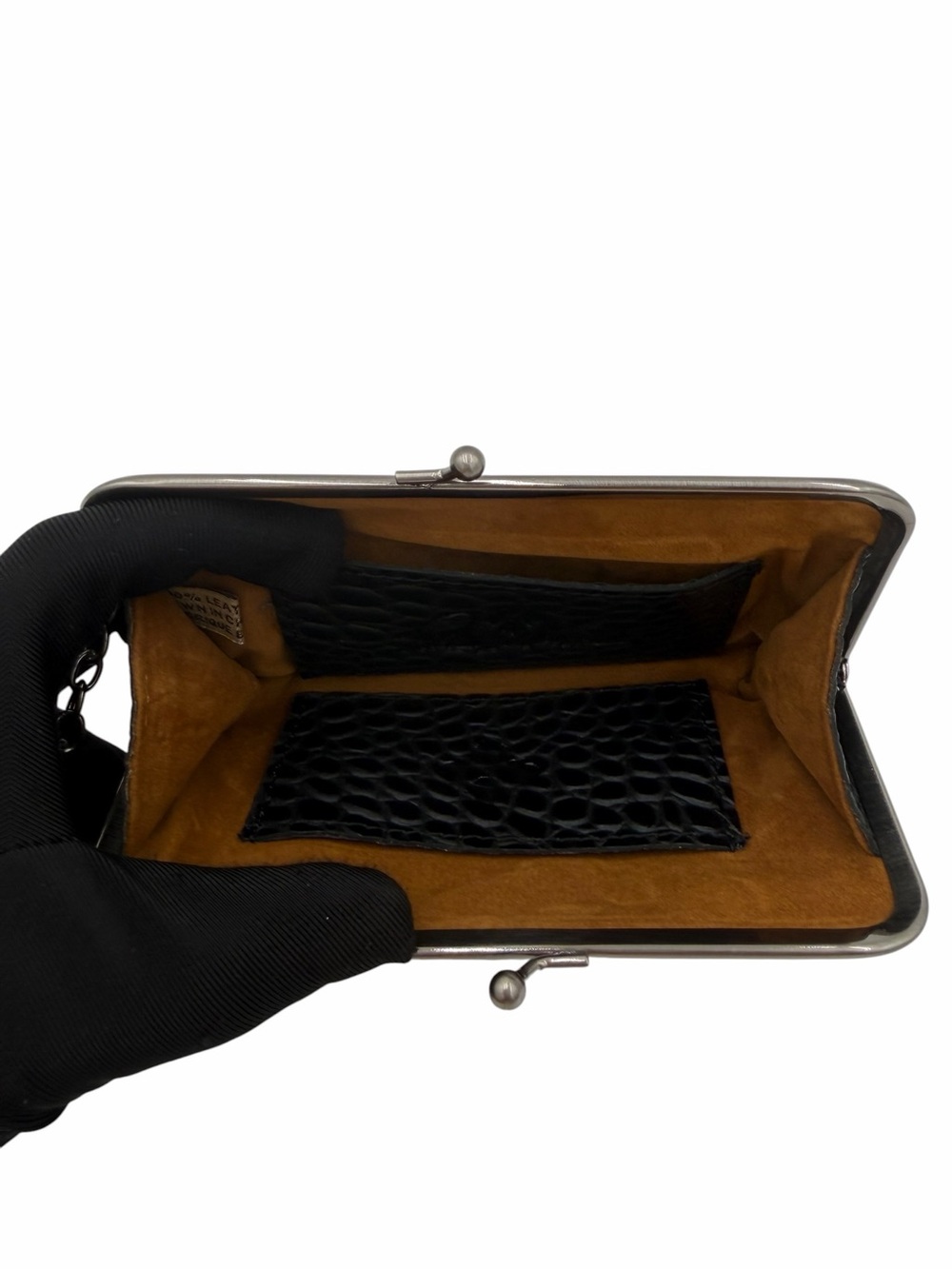 Patricia Nash Lorella Frame Wallet Coin Purse Key Fob Black Croc Leather - Picture 5 of 8
